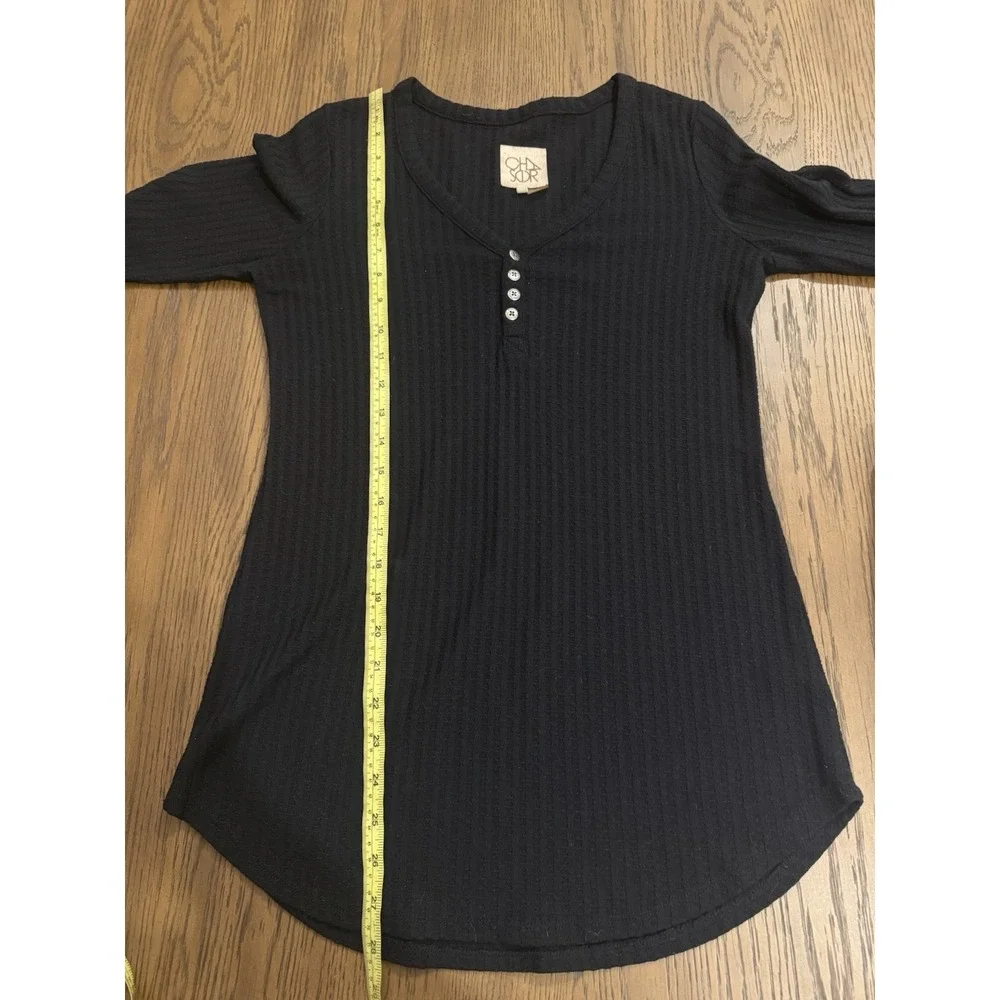 Chaser Thermal Waffle Knit Long Sleeve Henley Top Women's Small Black‎ Cozycore